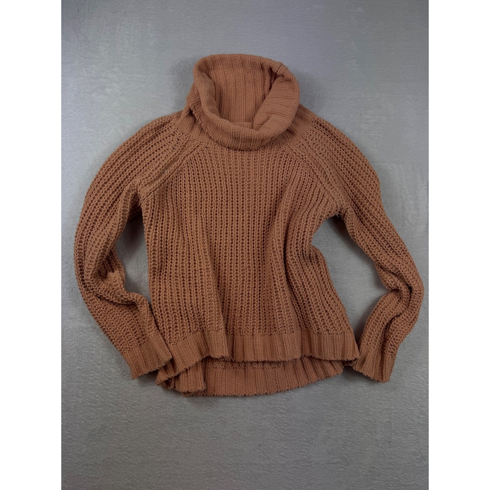 POL Womens Chunky Knit Turtleneck Sweater Terracotta Pink Raglan JST1171B Small